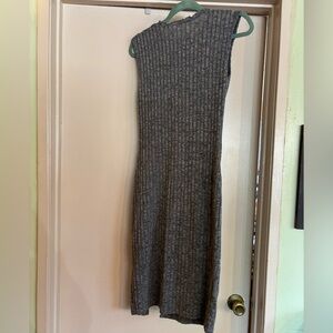 SHEIN Frenchy Lettuce Trim Ribbed Knit Mock Neck Split Thigh Tank Dress